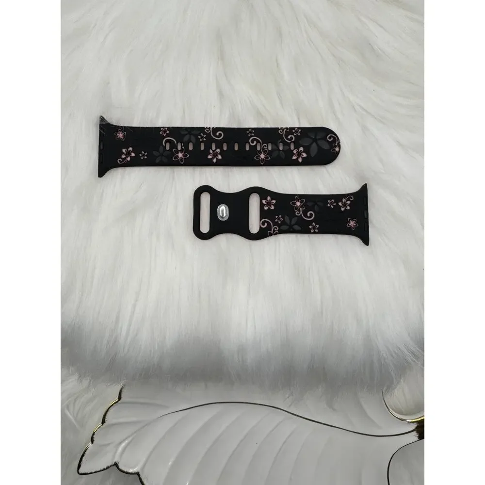 New Black & Pink Floral Design Apple Watch Bands 42mm 44mm 45mm 49mm